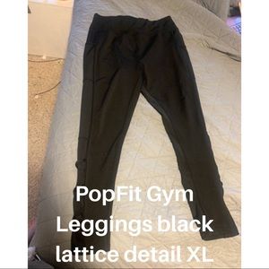 POP Fit black athletic leggings lattice detail